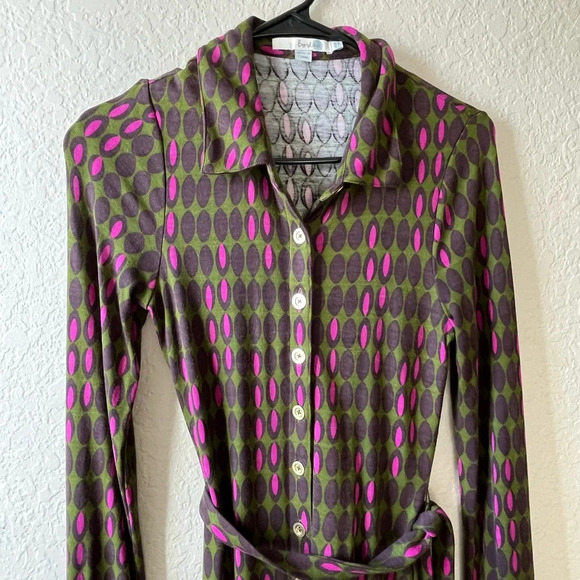 Boden button up shirt dress 70s long sleeve belted indie printed teacher career - Picture 2 of 12